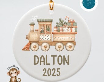 Personalized Vintage Train Christmas Ornament: Ceramic Keepsake