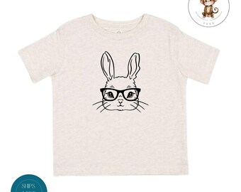 Boys Glasses Easter Bunny Toddler Tshirt | Vintage Natural Heathered Crewneck | Spring Cute Toddler Sweatshirt