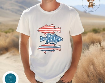 American Flag Fish Fishing Mens T-Shirt | Fathers Day Shirt | Gift for Dad | Dads Birthday