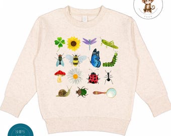 Watercolor Bugs Sweatshirt | Boys Girls Custom Entomologist Tshirt | Cute Toddler Bugs and Flowers Shirt