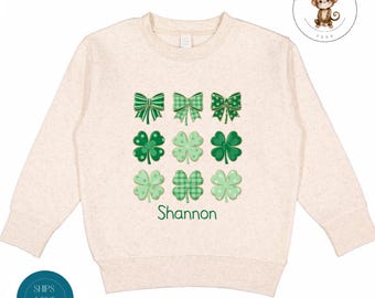 Personalized St Patricks Name Shamrock Grid Kids Sweatshirt | Custom Saint Patricks Kids Tshirt | St Patricks Day Kids Gift
