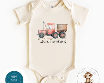 Future Farmhand Baby Onesie® | Cute Red Tractor Farm Baby Onesie® | Baby Shower Gift
