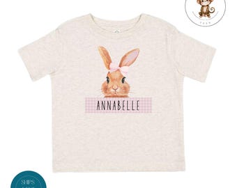 Girl Bunny Personalized Easter Kids Tshirt | Vintage Natural Heathered Crewneck | Cute Easter Toddler Sweatshirt