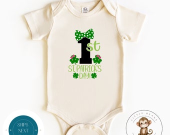 My First St Patricks Day Girl Baby Onesie® Natural | Custom St Pats Kids Tshirt | Irish Baby Onesie®
