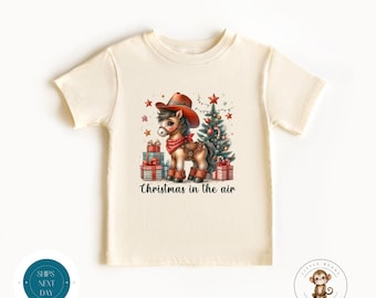 Christmas is in the Air Pony Kids Tshirt | Custom Holiday Cowboy Cowgirl Baby Onesie® | Cute Christmas Onesie® | Holiday Baby Gift