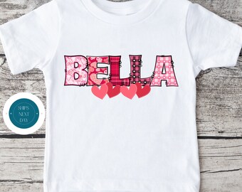 Personalized Kids Valentine Name Hearts Tshirt | Custom Valentine Kids Sweatshirt | Custom Valentine Name Baby Onesie® | Valentine Kid Gift