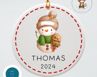 Snowman Merry Christmas Personalized Christmas Ornament | Yearly Ornament Kids Gift | Keepsake Holiday Ornament