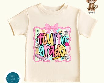 Fourth Grade Pink Bow Girls First Day of School Shirt | Cute Girly Pastel School Shirt | School Photo Tshirt