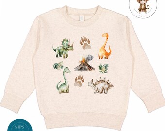 Vintage Dinosaur Grid Kids Sweatshirt | Dino Watercolor Kids Tshirt | Baby Onesie® Shower Gift