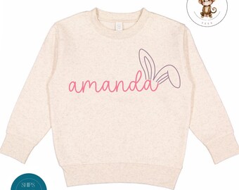 Personalized Name Easter Bunny Ears Kids Sweatshirt | Custom Easter Kids Tshirt | Easter Baby Onesie®