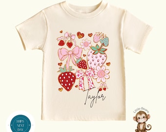 Personalized Strawberry Bows Girls Shirt | Cute Summer Girly Tshirt | Custom Name Baby Onesie®