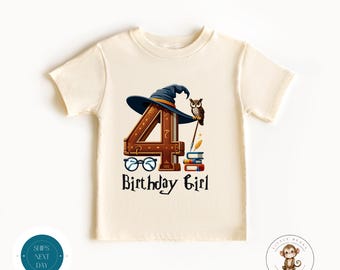 Wizard Themed Fourth Birthday Kids Tshirt | Fourth Birthday Girl Sweatshirt | Fantasy Birthday Party Shirt