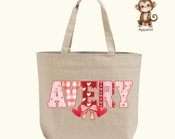 Personalized Pink Girly Name Tote Bag: XL Zippered Cotton Canvas