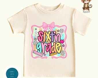 Sixth Grade Pink Bow Girls First Day of School Shirt | Cute Girly Pastel School Shirt | School Photo Tshirt