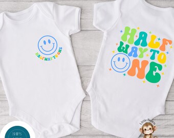 Front Back Retro Halfway to One Tshirt | Half Birthday Tshirt | Custom Birthday Baby Onesie®
