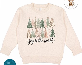 Joy To the World Watercolor Christmas Tree Kids Sweatshirt | Custom Kids Tshirt | Cute Baby Christmas Onesie® | Holiday Baby Gift