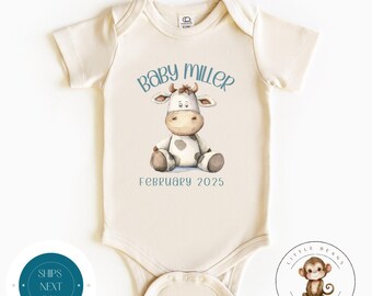 Personalized Baby Reveal Pregnancy Baby Onesie® | Custom Cow Name Announcement | Baby Shower Gift Onesie®