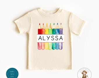 Crayons Personalized Name Kids Tshirt | Back to School Name Tshirt | Baby Shower Gift | Cute Baby Onesie®