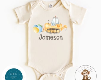Easter Bulldozer Personalized Name Baby Onesie® | Cute Easter Kids Tshirt | Easter Bunny Gift Onesie®