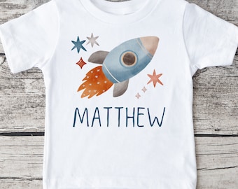 Rocket Ship and Stars Watercolor Personalized Name Baby Onesie®  | Custom Kids Tshirt | Baby Bodysuit | Outerspace Tshirt