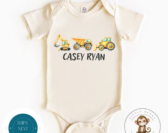 Construction Trucks Boys Personalized Baby Onesie® | Baby Shower Gift | Construction Name Kids Tshirt