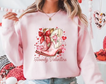 Howdy Valentine Womens Sweatshirt | Cowgirl Valentine's Day Shirt | Cute Valentine Gift | Coquette Valentine Crewneck