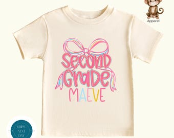 Second Grade Personalized Pastel Bow Back to School Shirt |  First Day of Second Grade Girls Shirt | First Day 2nd Grade Girls Shirt