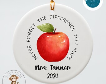Never Forget the Difference You Make Teacher Personalized Christmas Ornament | Teacher Gift from Student | Keepsake Ceramic Ornament