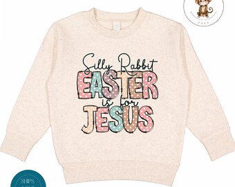 Silly Rabbit Easter is for Jesus Toddler Sweatshirt | Vintage Natural Heathered Crewneck | Religious Christian Toddler Tshirt