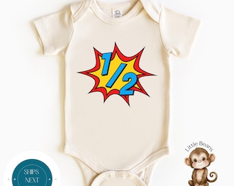 Halfway to One Superhero Tshirt | Half Birthday Tshirt | Custom Birthday Baby Onesie®