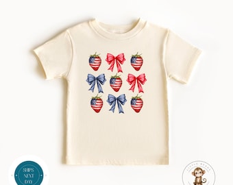 Coquette Strawberries 4th of July Kids Shirt | Summer Holiday Baby Onesie® | Cute 4th of July Outfit