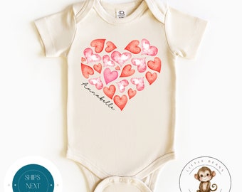 Multi Hearts Personalized Name Baby Onesie® | Valentine Kids Tshirt | Valentine Baby Onesie®