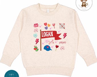 Personalized Valentine Pennant Sweatshirt | Boys Custom Valentines Day Tshirt | Valentine Baby Onesie® | Valentine Outfit