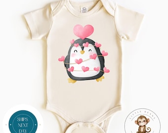 Penguin Heart Baby Onesie® | Valentine Kids Tshirt | Custom Baby Bodysuit | Valentines Day Tee