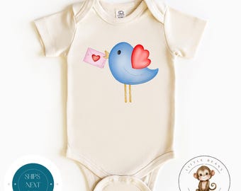 Valentine Bird Baby Onesie® | Love Message Valentines Day Kids Tshirt | Custom Valentine Kids Sweatshirt | Valentine Outfit