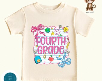 Girls LooseLeaf Bow Fourth Grade Back to School Shirt |  First Day of 4th Grade Tshirt | First Day School Photo Shirt