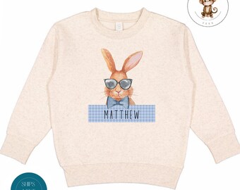 Boy Bunny Personalized Easter Toddler Sweatshirt | Vintage Natural Heathered Crewneck | Cute Easter Toddler Tshirt