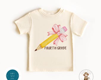 Fourth Grade Coquette Pencil Bow School Shirt |  Back to School Shirt | Girly First Day of 4th Grade | Back to School Shirt