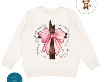 Coquette Christian Proverbs 31:25 Sweatshirt | Religious Catholic Girly Shirt | Cozy Hoodie Toddler Kids Adult | Gift For Her