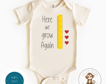 Here We Grow Again Announcement Kids Natural Onesie® | Baby Reveal Onesie® | Baby Shower Decor