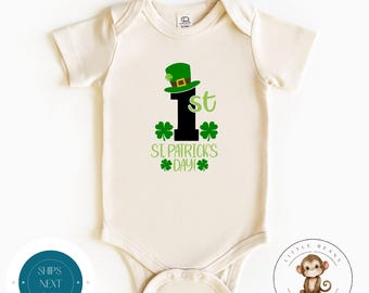 My First St Patricks Day Boy Baby Onesie® Natural | Custom St Pats Kids Tshirt | Irish Baby Holiday