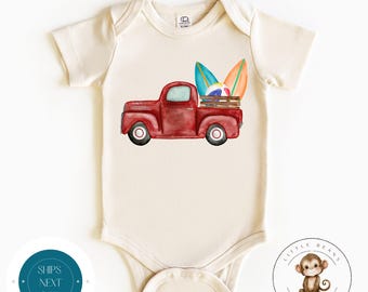 Red Truck Surfboards Baby Onesie® | Summer Baby Onesie® | Cute Baby Shower Gift | Surfing Theme Onesie®