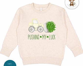 Pushing My Luck Toddler Sweatshirt | Vintage Natural Heathered Crewneck | St Patricks Day Toddler Tshirt