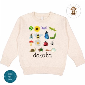 Personalized Watercolor Bugs Sweatshirt | Boys Girls Custom Entomologist Tshirt | Cute Toddler Bugs and Flowers Shirt