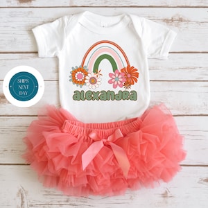 Rainbow Groovy Personalized Name Kids Onesie® | Custom Kids Onesie® | Cute Retro Baby Gift Onesie®