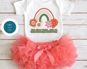 Rainbow Groovy Personalized Name Kids Onesie® | Custom Kids Onesie® | Cute Retro Baby Gift Onesie®