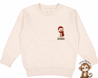 Personalized Faux Yarn Snowman Christmas Kids Shirt | Holiday Custom Kids Sweatshirt | Choose Your Design