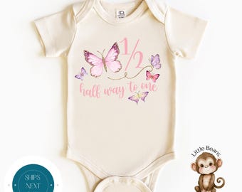 Halfway to One Butterfly Baby Onesie® | Girls Half Birthday Tshirt | Custom Birthday Shirt