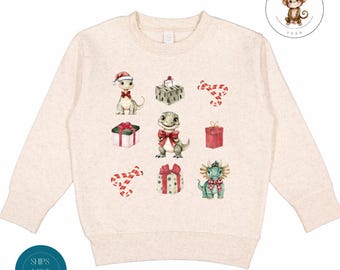 Dinosaur Christmas Grid Holiday Kids Sweatshirt | Custom Holiday Kids Tshirt | Christmas Tee | Dino Baby  Onesie®