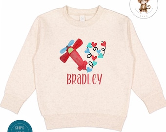 Personalized Valentine Airplane Kids Sweatshirt | Boys Girls Custom Valentines Day Tshirt | Cute Valentine Baby Onesie® | Valentine Outfit
